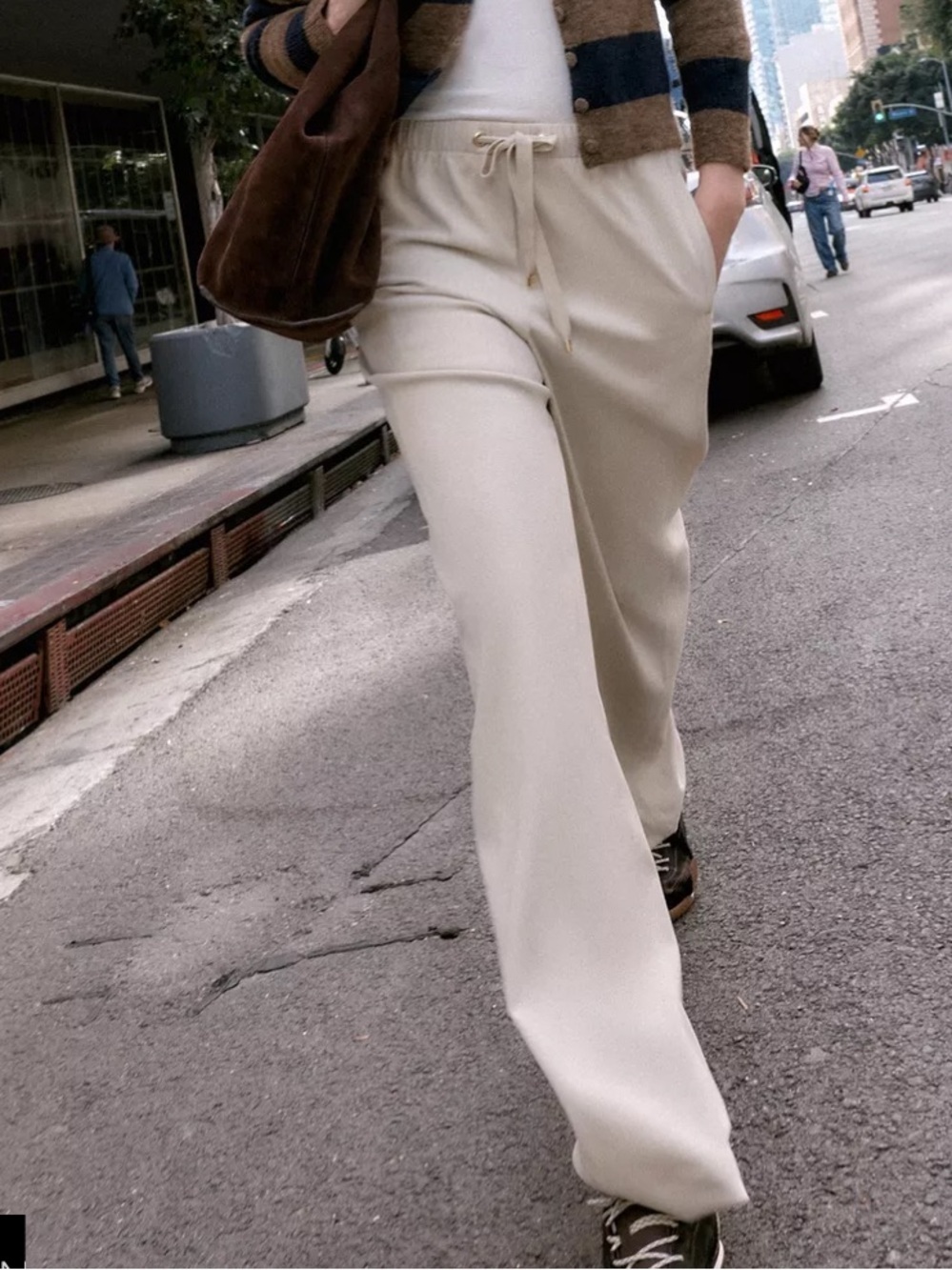 Zara Cream Wide-Leg Drawstring Pants - Picture 1 of 11